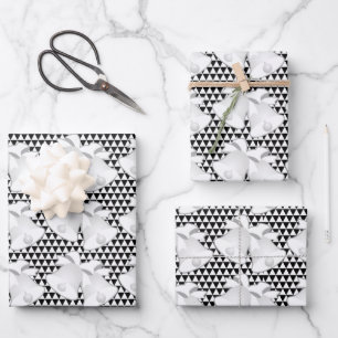 Wedding Bells Blk White Geo Wrapping Paper Sheet