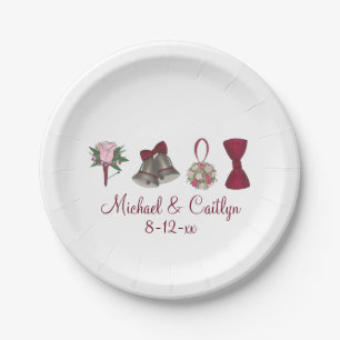 Wedding Bells Bridal Rose Flowers Bowtie Plates
