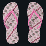 Wedding Bells Bride Pink Rose Flower Bow Flip Flop<br><div class="desc">Features an original wedding-themed illustration of a pink rose boutonniere,  a pair of silver wedding bells,  a bridal bouquet,  and a burgundy bow tie. 

Designer is available to create and upload custom designs to match the colours and themes of your wedding--click "Ask this Designer" to begin the design process!</div>