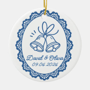 Wedding Bells Couple Names & Date Ceramic Ornament