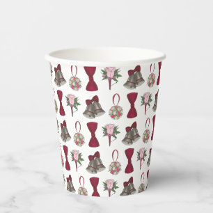 Wedding Bells Flowers Bow Tie Bridal Rose Bouquet Paper Cups