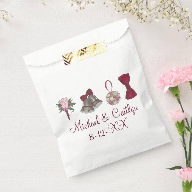 Wedding Bells Flowers Bow Tie Personalised Napkins Favour Bag (Sealed)