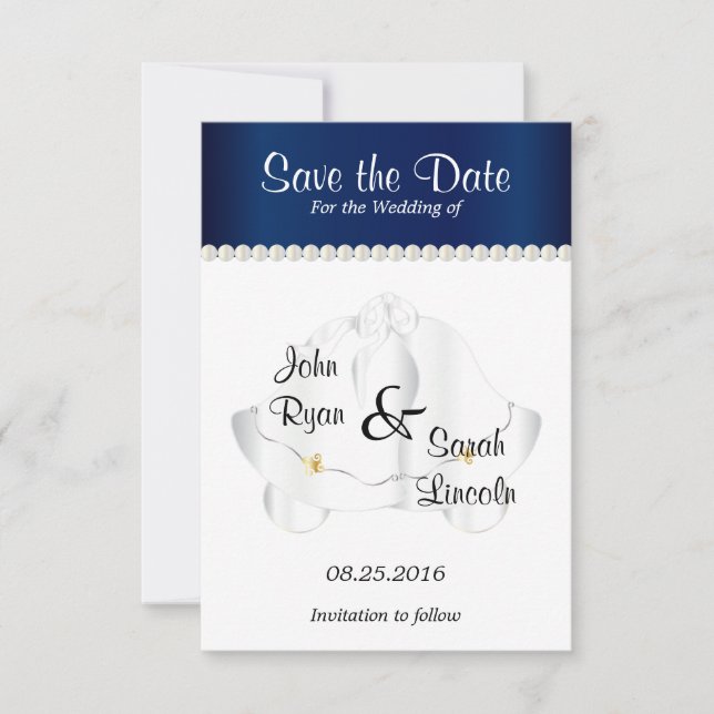 Wedding Bells in Navy Blue - Save the Date (Front)