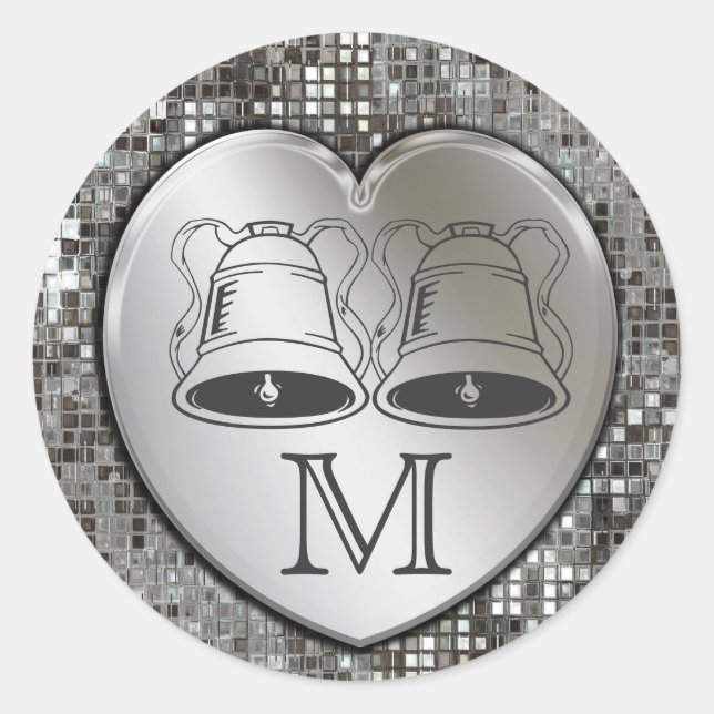Wedding Bells On Heart Sequins Sticker (Front)