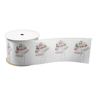 Wedding Bells On White  Satin Ribbon