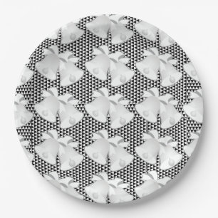 Wedding Bells Repeat Blk White Geo Paper Plate
