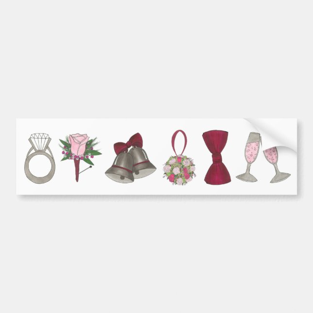 Wedding Bells Ring Champagne Bowtie Bumper Sticker (Front)