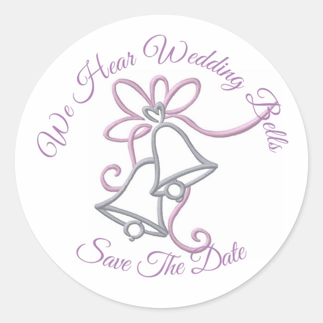 wedding bells save the date stickers (Front)
