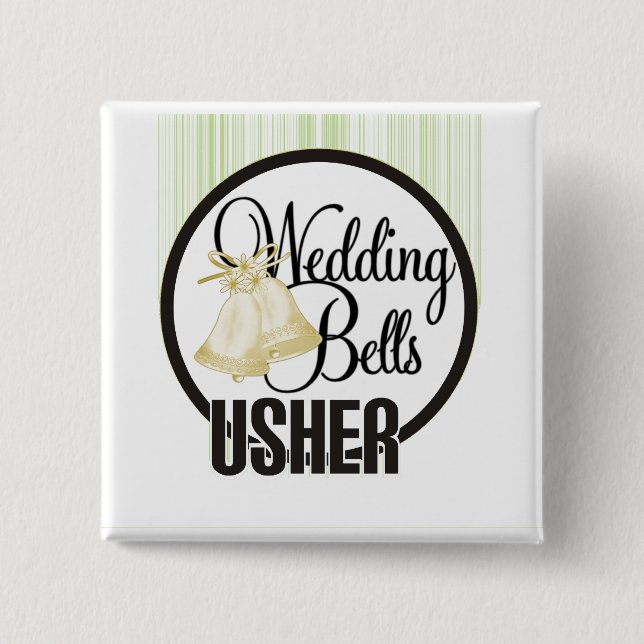 Wedding Bells Usher 15 Cm Square Badge (Front)