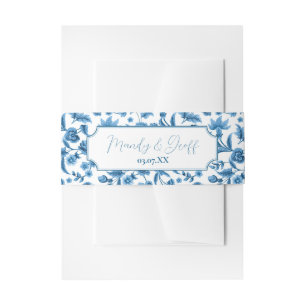 Wedding Belly Band Chintz Blue White Floral Ditsy Invitation Belly Band