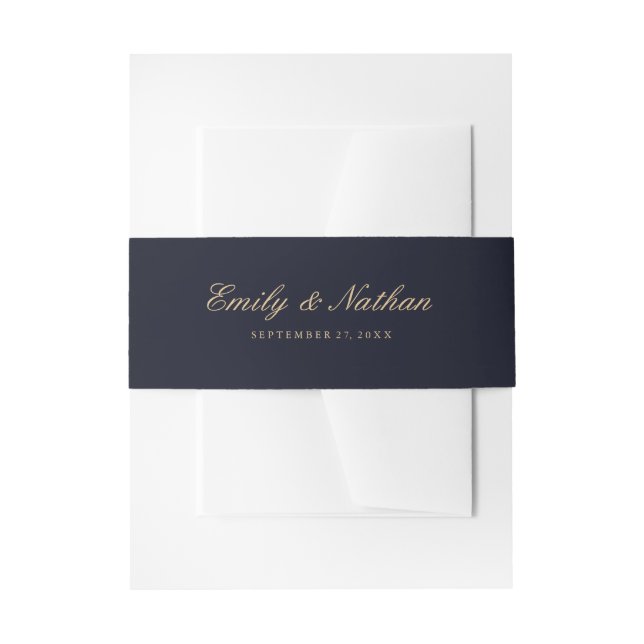 Wedding Belly Band Elegant Gold Navy Invitation Belly Band (Front Example)