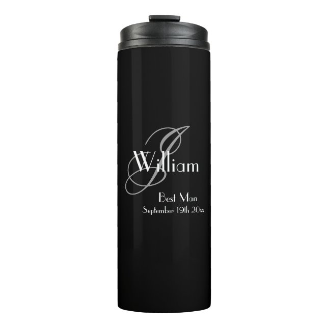 Wedding Best Man Gift Elegant Monogram Cool Black  Thermal Tumbler (Front)