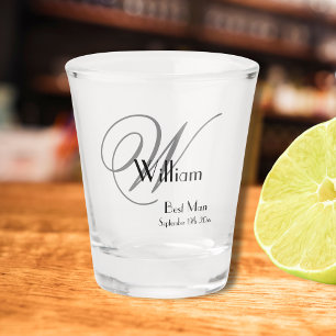 Wedding Best Man Gift Modern Monogram & Name Cool Shot Glass