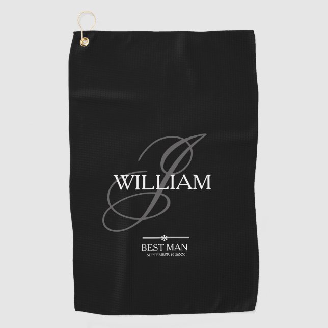 Wedding Best Man Gift Monogram Name Modern Cool  Golf Towel (Front)
