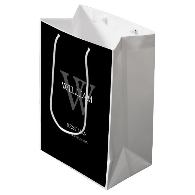 Wedding Best Man Personalised Chic Modern Classy Medium Gift Bag (Front Angled)