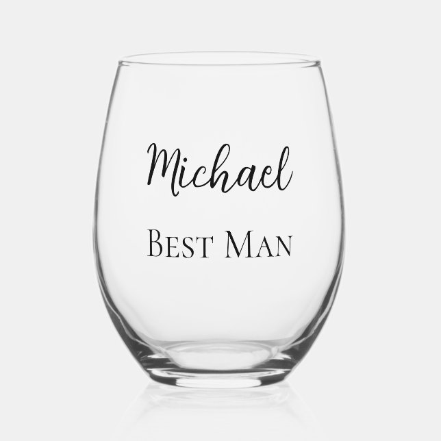 Wedding Best Man Personalised Customisable Stemless Wine Glass (Front)