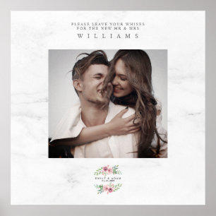 Wedding Best Wishes Guest Photo Romantic Wreath Poster