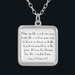 wedding bible verse Song of Solomon 8:6 Silver Plated Necklace<br><div class="desc">This item would make a perfect encouragement gift for bride/groom or husband/wife, from bible verse "Place me like a seal over your heart, like a seal on your arm; for love is as strong as death, its jealousy unyielding as the grave. It burns like blazing fire, like a mighty flame....</div>