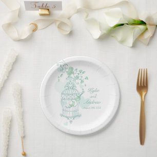 Wedding birdcage birds green custom paper plate