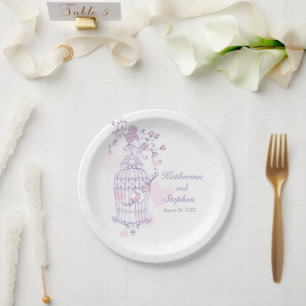 Wedding birdcage birds pink custom paper plate