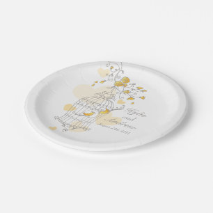 Wedding birdcage birds yellow custom paper plate