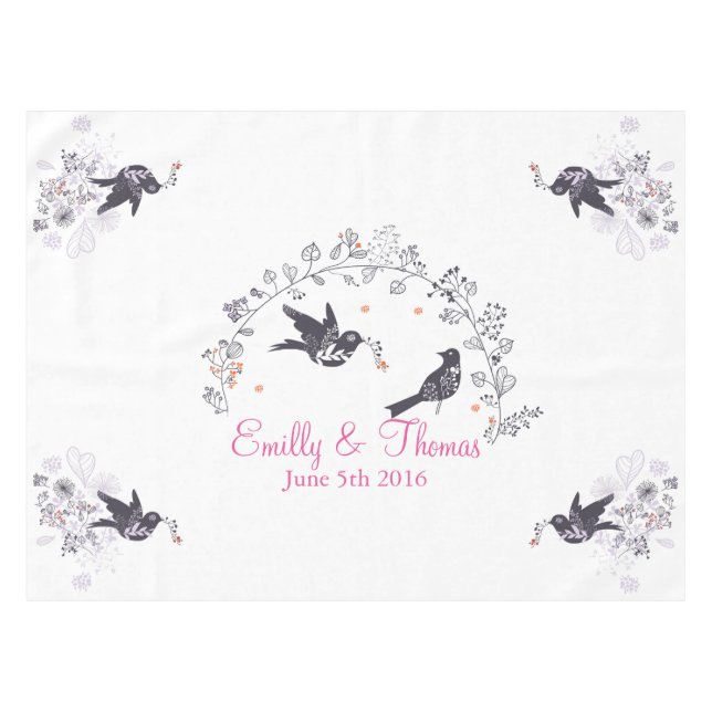 wedding birds on branch customisable tablecloth (Front (Horizontal))