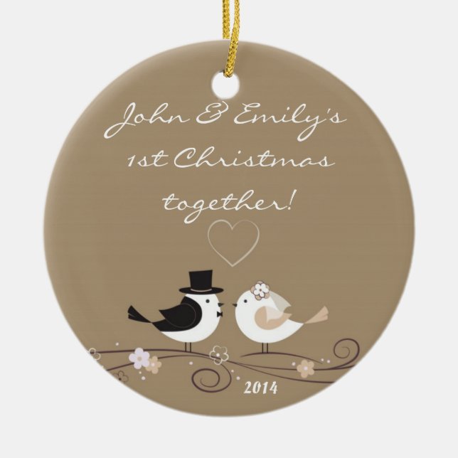 Wedding Birds Pigeons Personalised Name Ornament (Front)