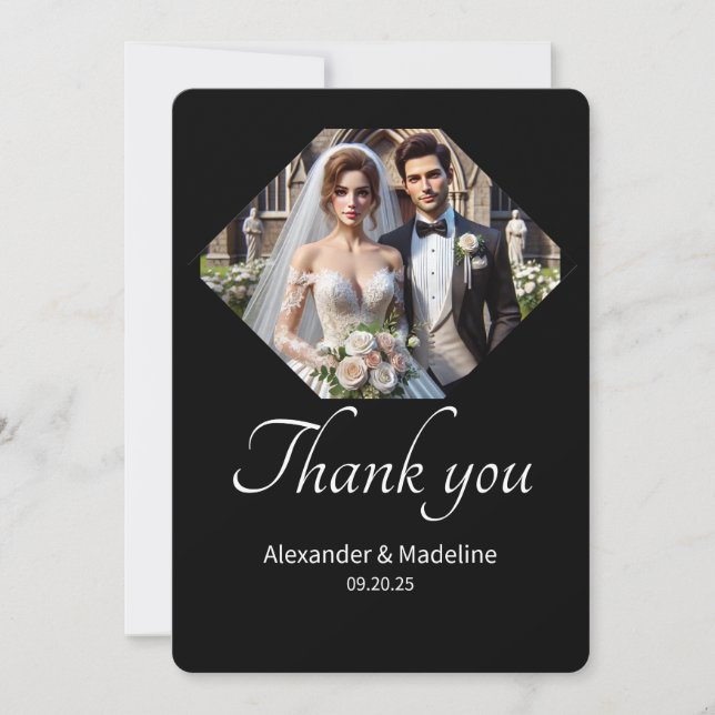Wedding Black and White Minimalist Thank You Card (Front)