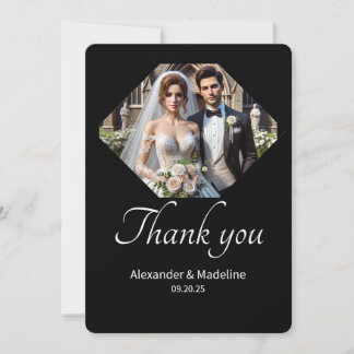 Wedding Black and White Minimalist Thank You Card