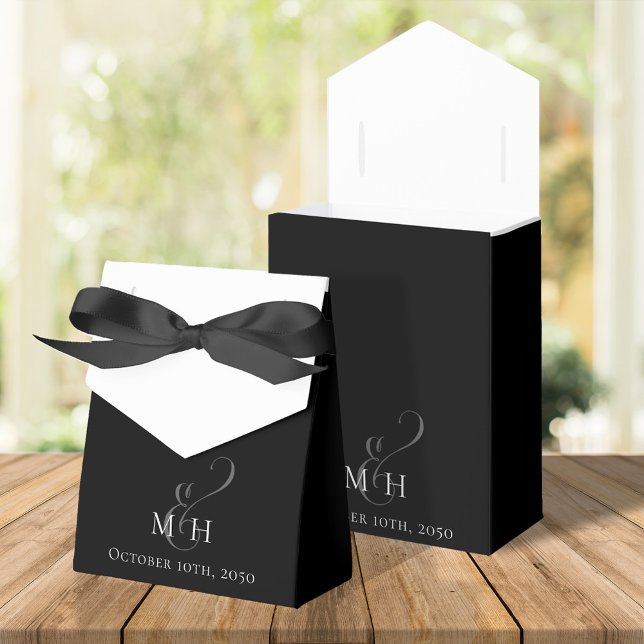 Wedding Black and White Script Typography Candy Favour Box (Elegant wedding simple minimalist favor box black and white monogram)