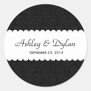 Wedding Black and White with Scalloped Lace V05 Classic Round Sticker