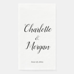 Wedding black custom script bride groom names date napkin