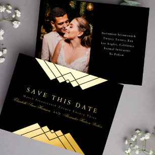 Wedding Black Geometric Gold Save the Date