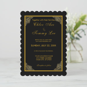 wedding black gold luxury border invitation