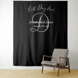 Wedding Black Grey D Monogram Name Photo Booth Tapestry