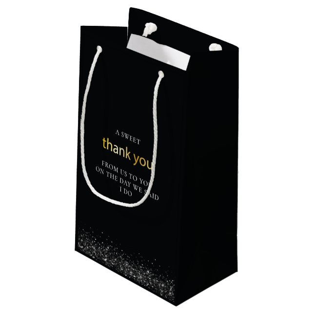 Wedding Black Luxury Thank you Favour Small Gift Bag (Back Angled)