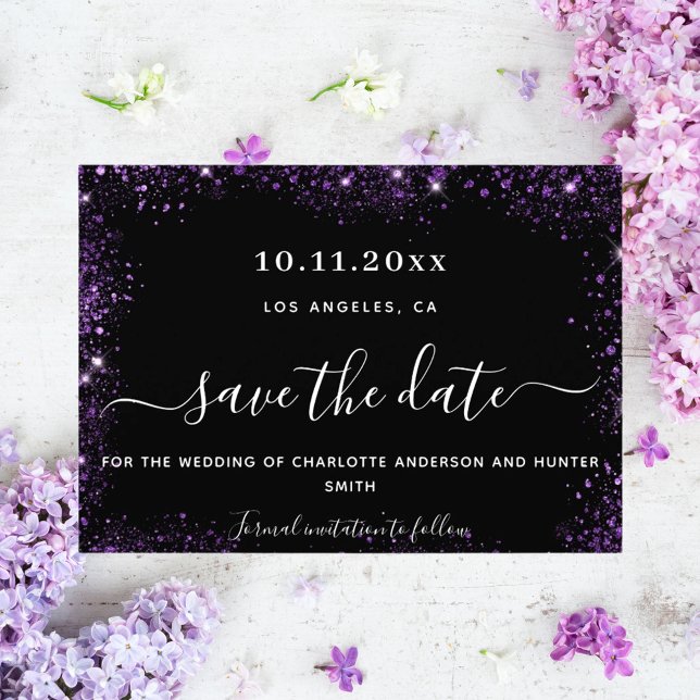 Wedding black purple glitter save the date (Creator Uploaded)