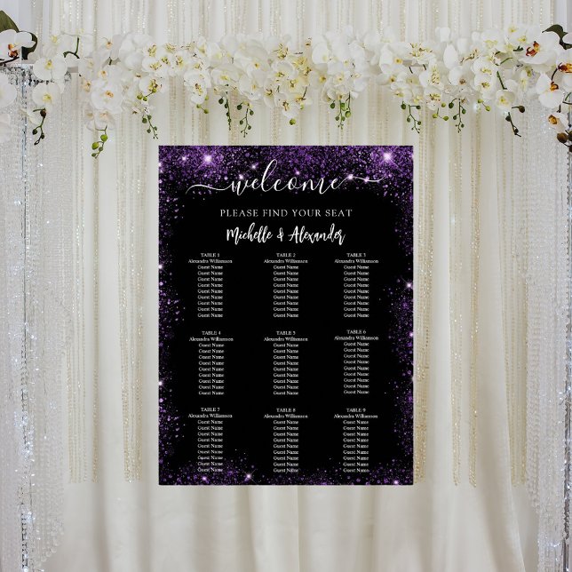 Wedding black purple welcome table seating chart (Creator Uploaded)