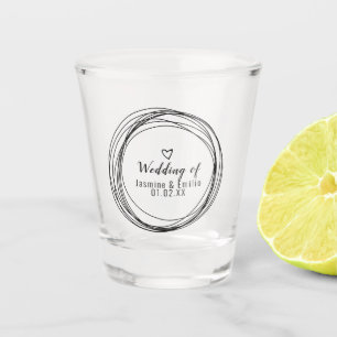 Wedding Black Rings Heart Logo Couples Name Shot Glass