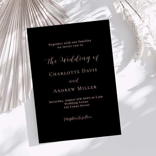 Wedding black rose gold classic formal modern invitation (Creator Uploaded)