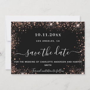 Wedding black rose gold glitter save the date
