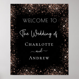 Wedding black rose gold glitter welcome poster