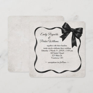 Wedding Black Satin Ribbon Frame and Bow Invitation
