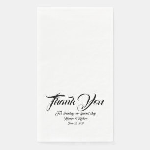 Wedding black script custom thank you text names  napkin