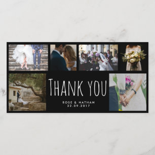 Wedding Black Thank You Six Photo Collage Card