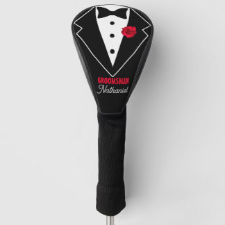 Wedding Black Tie Tuxedo, Red Rose, Customisable Golf Head Cover