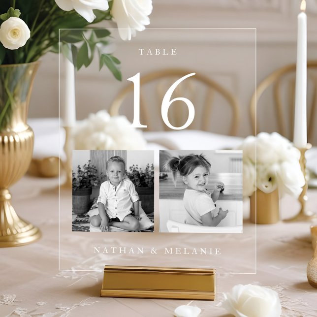 Wedding Black & White Baby Photos Table Number Acrylic Sign (Wedding Black & White Baby Photos Table Number Acrylic Sign)