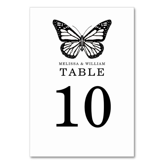 Wedding Black & White Butterfly Table Number (Front)