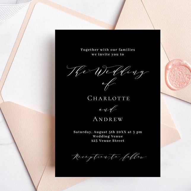 Wedding black white classic formal modern invitation (Creator Uploaded)