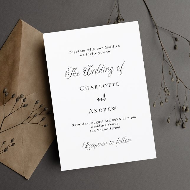 Wedding black white classic formal modern simple invitation postcard (Creator Uploaded)